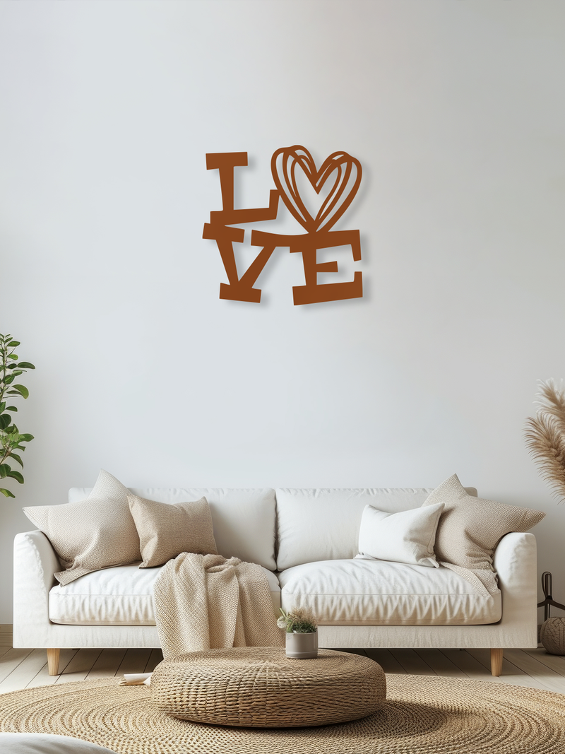 LOVE Yazılı Metal Duvar Dekoru, Minimal Tasarım Duvar Tablosu, Ev ve Ofis için Hediyelik Dekor - Bakır