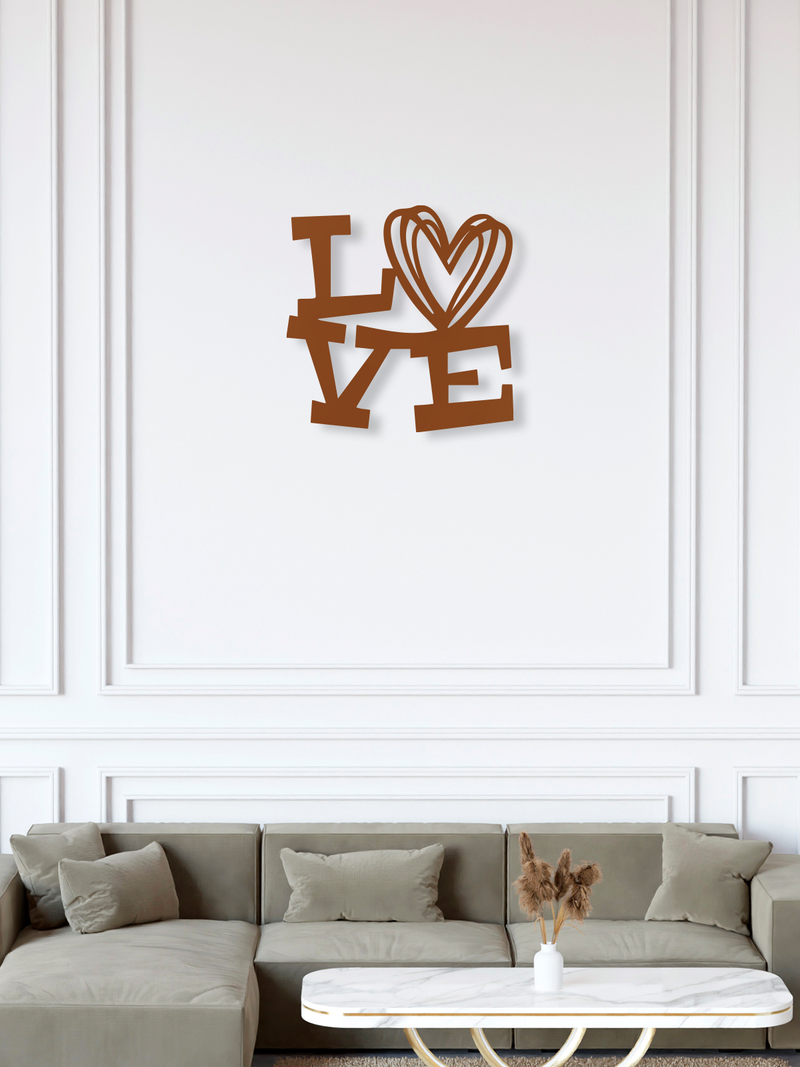 LOVE Yazılı Metal Duvar Dekoru, Minimal Tasarım Duvar Tablosu, Ev ve Ofis için Hediyelik Dekor - Bakır
