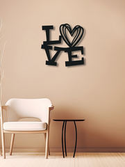LOVE Yazılı Metal Duvar Dekoru, Minimal Tasarım Duvar Tablosu, Ev ve Ofis için Hediyelik Dekor - Siyah