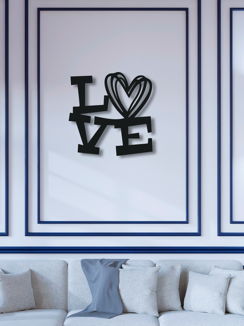LOVE Yazılı Metal Duvar Dekoru, Minimal Tasarım Duvar Tablosu, Ev ve Ofis için Hediyelik Dekor - Siyah