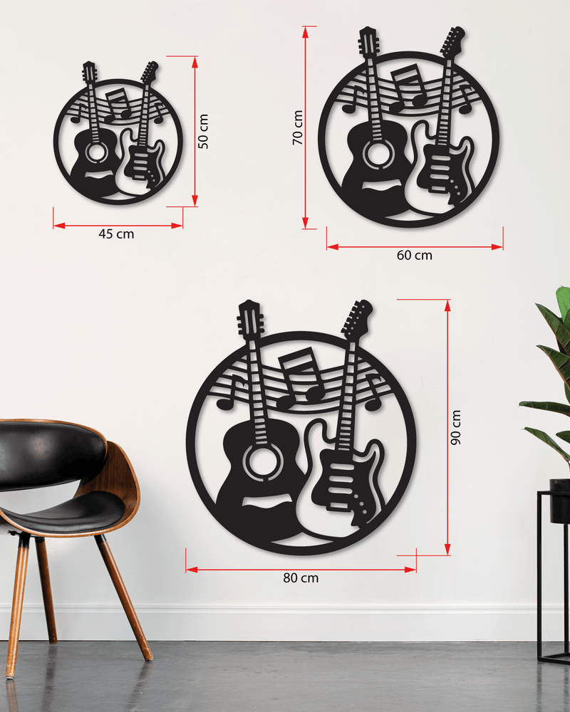 Gitar Temalı Metal Duvar Dekoru, Minimal Tasarım Duvar Tablosu, Ev ve Ofis için Hediyelik Dekor