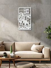 Aslan ve Live Like Lions Temalı Metal Duvar Dekoru, Minimal Duvar Tablosu, Ev ve Ofis Hediye Dekor - Beyaz