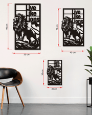 Aslan ve Live Like Lions Temalı Metal Duvar Dekoru, Minimal Duvar Tablosu, Ev ve Ofis Hediye Dekor