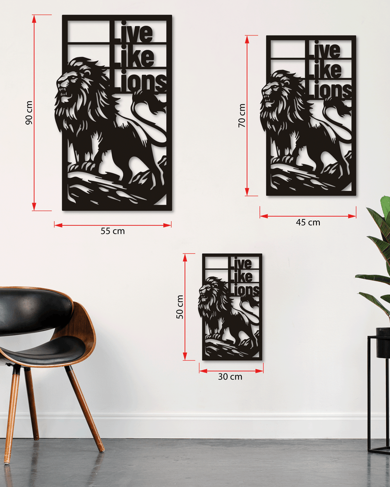 Aslan ve Live Like Lions Temalı Metal Duvar Dekoru, Minimal Duvar Tablosu, Ev ve Ofis Hediye Dekor