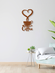 Kalpli Coffee Temalı Metal Duvar Dekoru, Minimal Tasarım Duvar Tablosu, Ev ve Ofis Hediyelik Dekor - Bakır