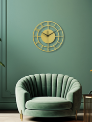 Geometrik Kesik Çizgili 4 Rakamlı Daire Metal Duvar Saati, Minimal Tasarım, Ev Ofis Hediyelik Dekor - Altın