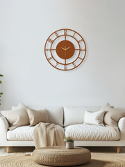 Geometrik Kesik Çizgili 4 Rakamlı Daire Metal Duvar Saati, Minimal Tasarım, Ev Ofis Hediyelik Dekor - Bakır