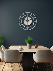 Geometrik Kesik Çizgili 4 Rakamlı Daire Metal Duvar Saati, Minimal Tasarım, Ev Ofis Hediyelik Dekor - Gümüş