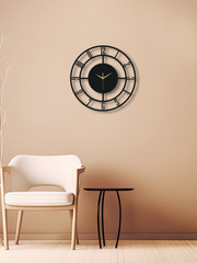 Geometrik Kesik Çizgili 4 Rakamlı Daire Metal Duvar Saati, Minimal Tasarım, Ev Ofis Hediyelik Dekor - Siyah
