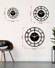 Geometrik Kesik Çizgili 4 Rakamlı Daire Metal Duvar Saati, Minimal Tasarım, Ev Ofis Hediyelik Dekor