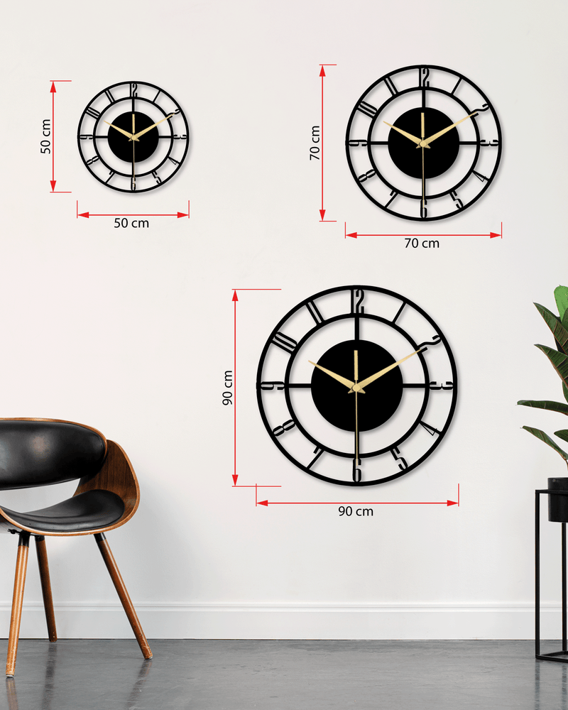 Geometrik Kesik Çizgili 4 Rakamlı Daire Metal Duvar Saati, Minimal Tasarım, Ev Ofis Hediyelik Dekor