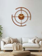 Geometrik Çizgili Daire Metal Duvar Saati, Minimal Tasarım, Ev Ofis için Hediyelik Dekor - Bakır