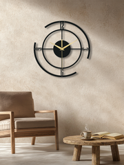 Geometrik Çizgili Daire Metal Duvar Saati, Minimal Tasarım, Ev Ofis için Hediyelik Dekor - Siyah