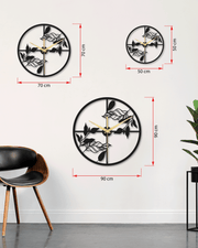 Yaprak Temalı Daire Geometrik Metal Duvar Saati, Minimal Tasarım, Ev Ofis için Hediyelik Dekor