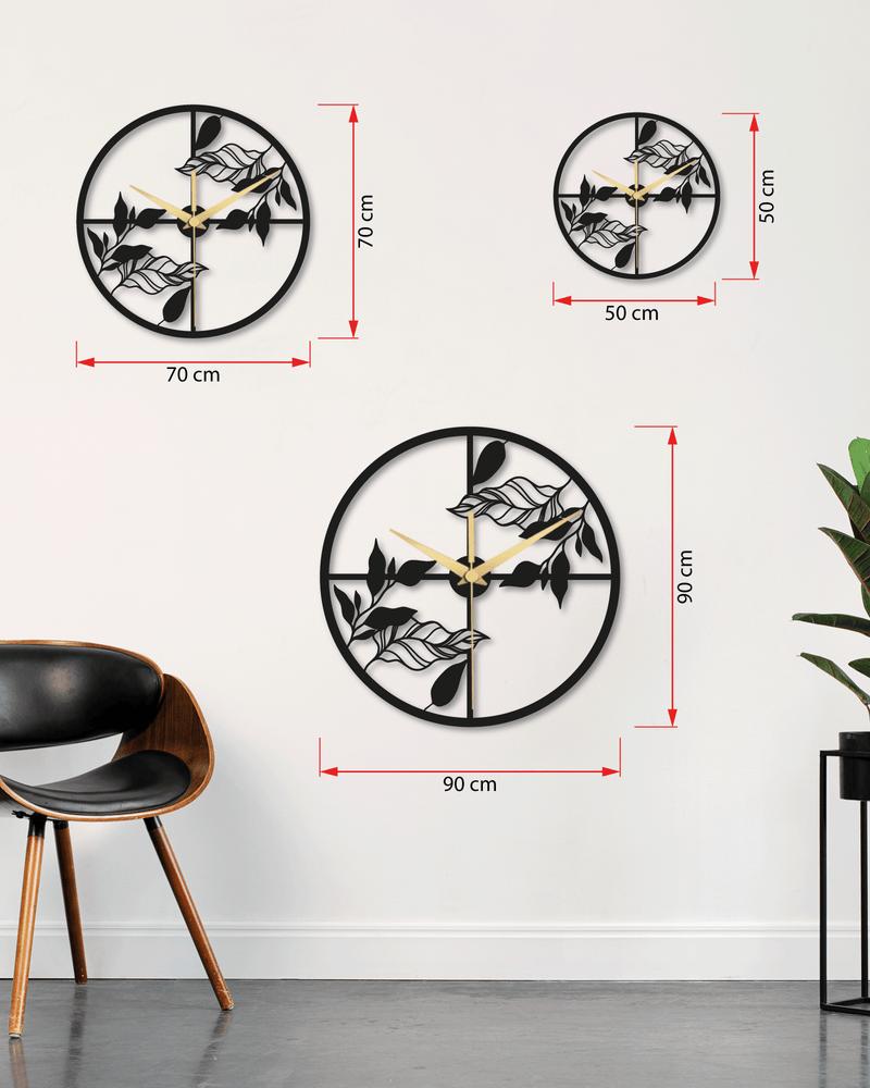 Yaprak Temalı Daire Geometrik Metal Duvar Saati, Minimal Tasarım, Ev Ofis için Hediyelik Dekor