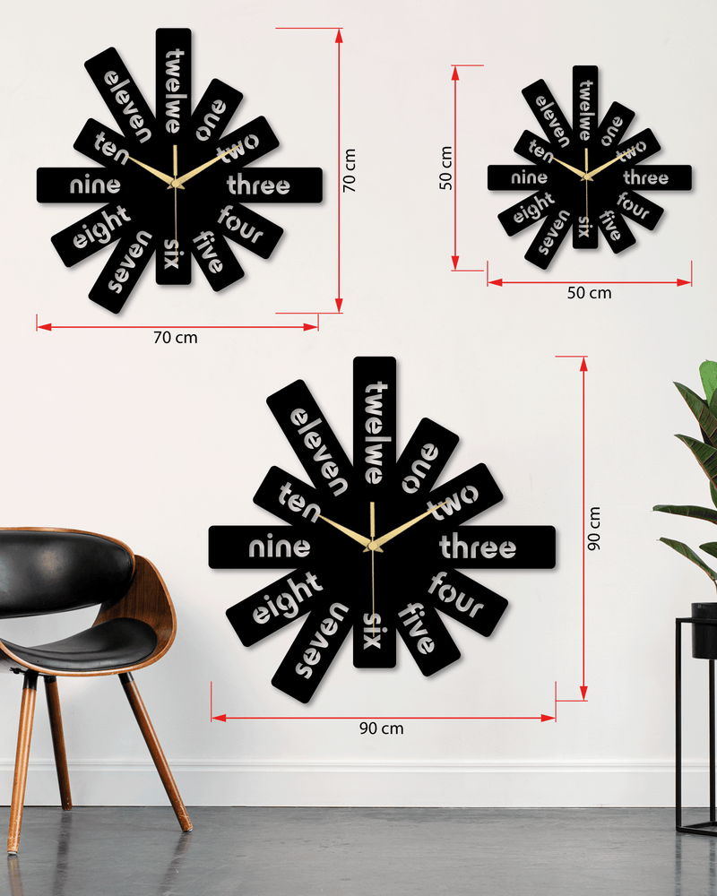 İngilizce Yazılı Geometrik Metal Duvar Saati, Minimal Tasarım, Ev Ofis için Hediyelik Dekor