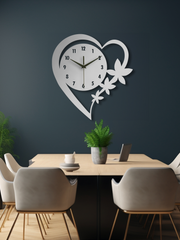 Kalpli Metal Duvar Saati, Minimal Tasarım, Ev Ofis için Hediyelik Dekor - Gümüş