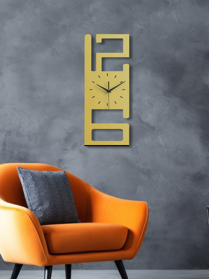 Büyük 2 Rakamlı Metal Duvar Saati, Minimal Tasarım, Ev Ofis için Hediyelik Dekor - Altın