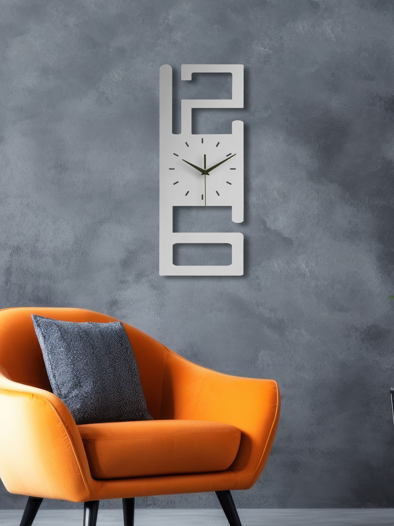 Büyük 2 Rakamlı Metal Duvar Saati, Minimal Tasarım, Ev Ofis için Hediyelik Dekor - Gümüş