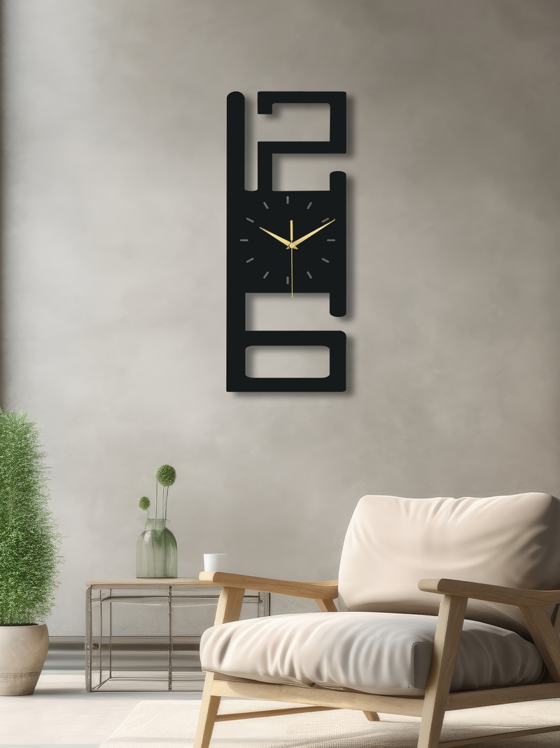 Büyük 2 Rakamlı Metal Duvar Saati, Minimal Tasarım, Ev Ofis için Hediyelik Dekor - Siyah