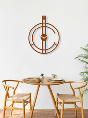 Geometrik Çizgi Temalı Daire Metal Duvar Saati - Bakır