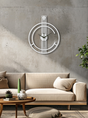 Geometrik Çizgi Temalı Daire Metal Duvar Saati - Beyaz