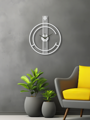 Geometrik Çizgi Temalı Daire Metal Duvar Saati - Beyaz