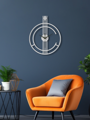 Geometrik Çizgi Temalı Daire Metal Duvar Saati - Gümüş