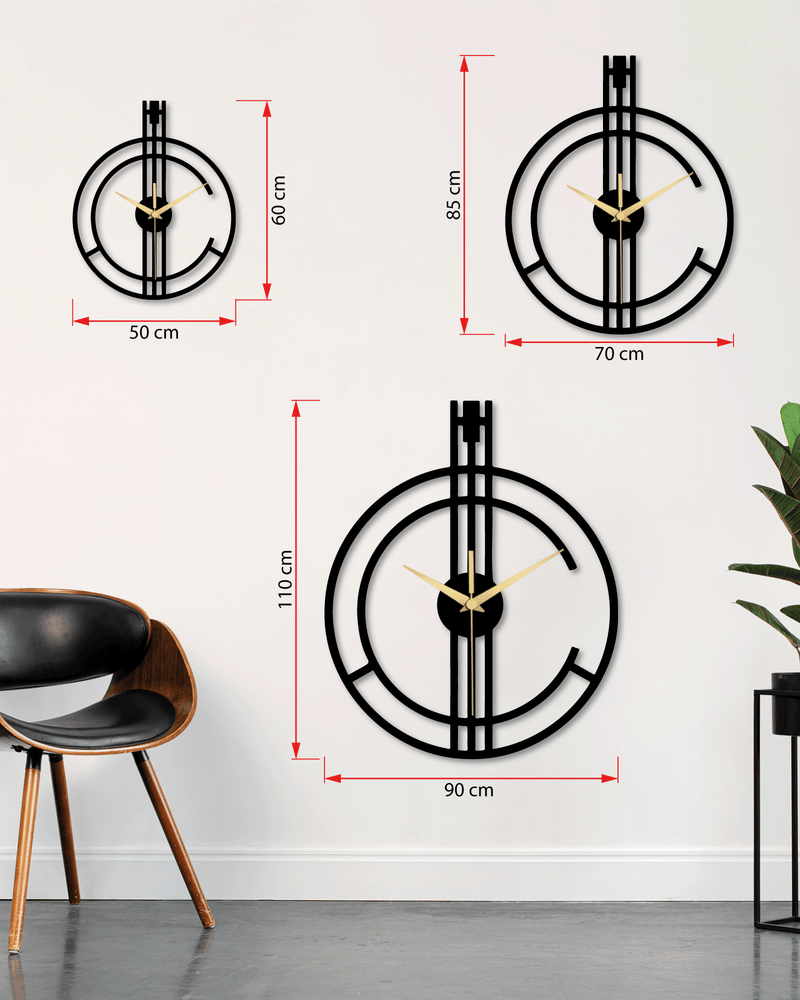 Geometrik Çizgi Temalı Daire Metal Duvar Saati