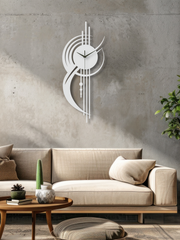 Geometrik Çizgi Temalı Daire Metal Duvar Saati - Beyaz