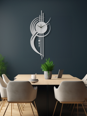 Geometrik Çizgi Temalı Daire Metal Duvar Saati - Gümüş
