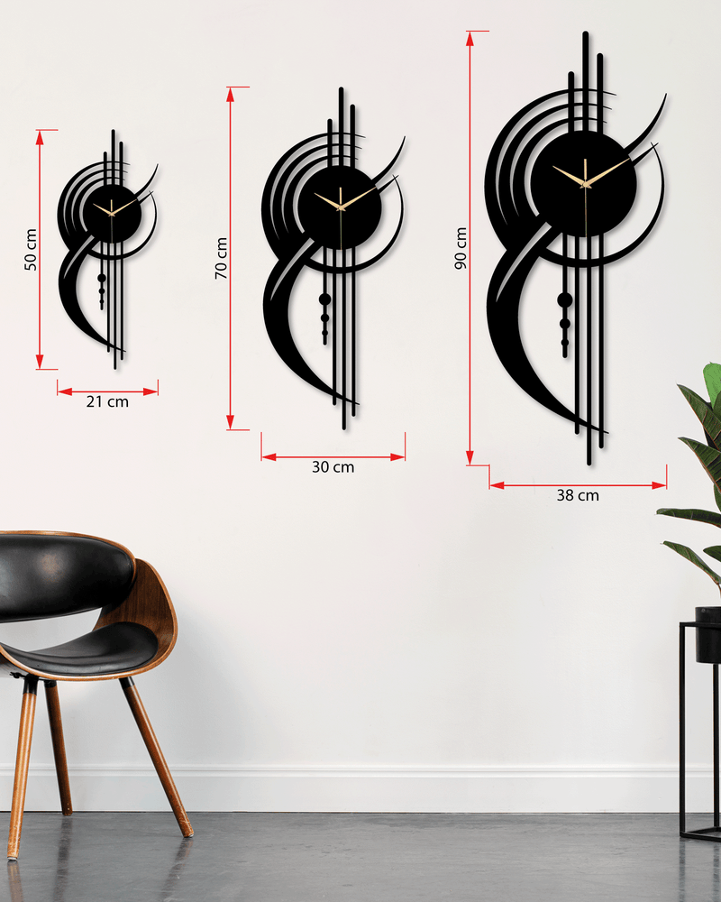 Geometrik Çizgi Temalı Daire Metal Duvar Saati