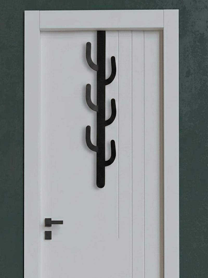Kaktüs Figürlü Metal Kapı Arkası Askılık 75 cm - Siyah