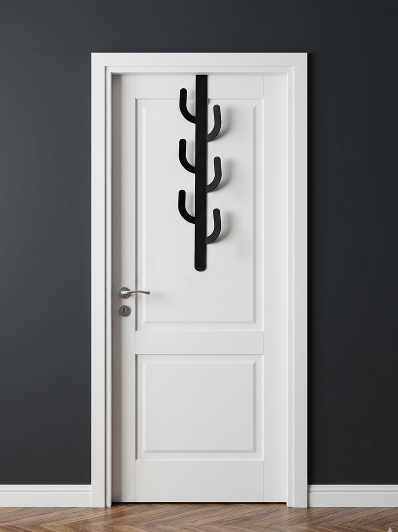 Kaktüs Figürlü Metal Kapı Arkası Askılık 75 cm - Siyah