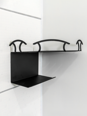 2 Katlı Siyah Metal Banyo Köşe Rafı 18x18 cm | Vidalı Duş Şampuanlık Organizer, Düzenleyici