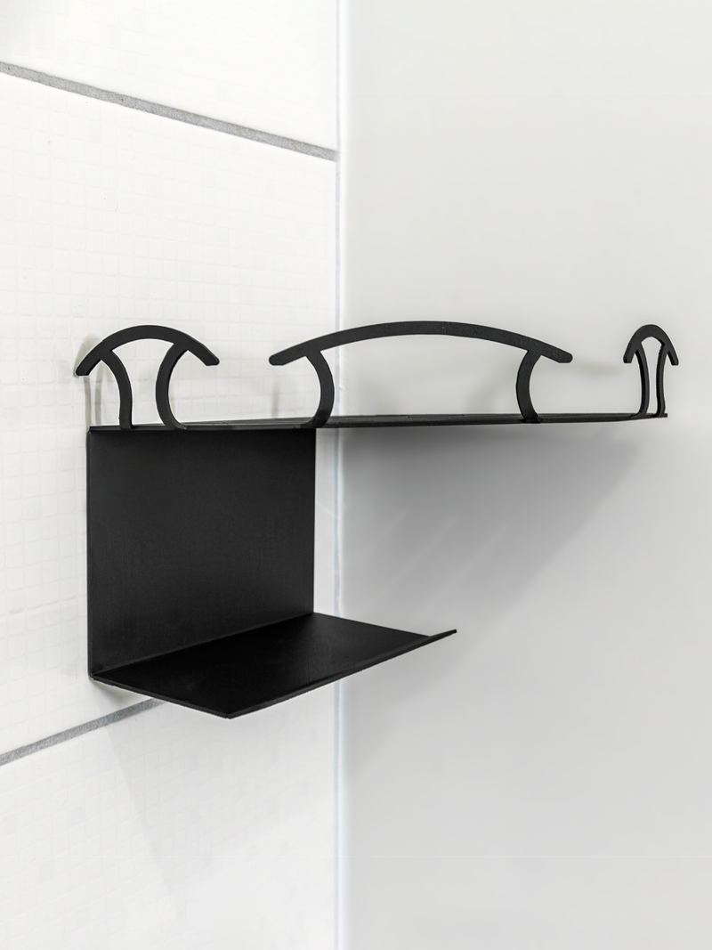 2 Katlı Siyah Metal Banyo Köşe Rafı 18x18 cm | Vidalı Duş Şampuanlık Organizer, Düzenleyici