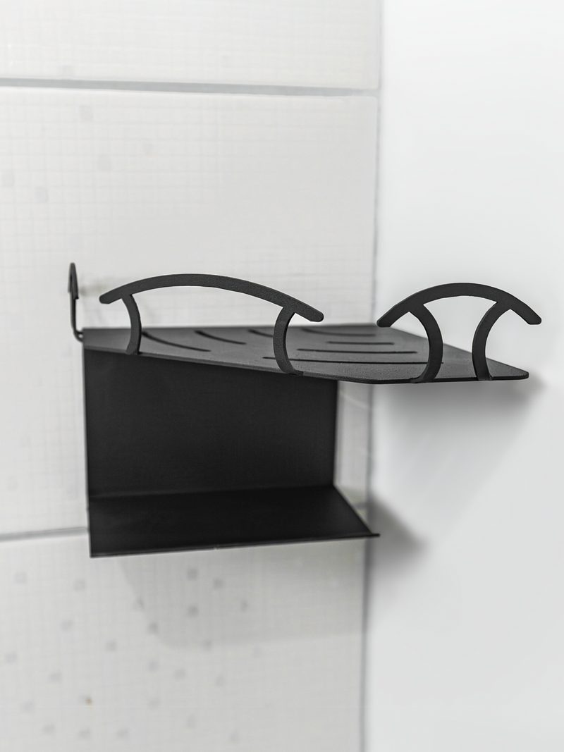 2 Katlı Siyah Metal Banyo Köşe Rafı 18x18 cm | Vidalı Duş Şampuanlık Organizer, Düzenleyici