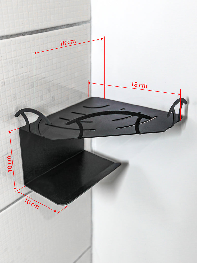 2 Katlı Siyah Metal Banyo Köşe Rafı 18x18 cm | Vidalı Duş Şampuanlık Organizer, Düzenleyici