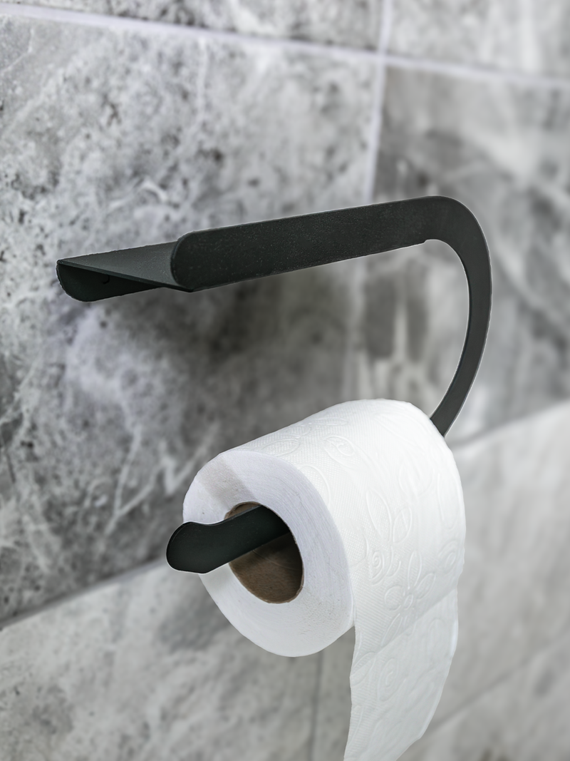 Raflı Tuvalet Kağıdı Askılığı Siyah Metal | WC Kağıtlık ve Telefon Rafı
