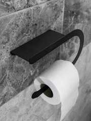 Raflı Tuvalet Kağıdı Askılığı Siyah Metal | WC Kağıtlık ve Telefon Rafı