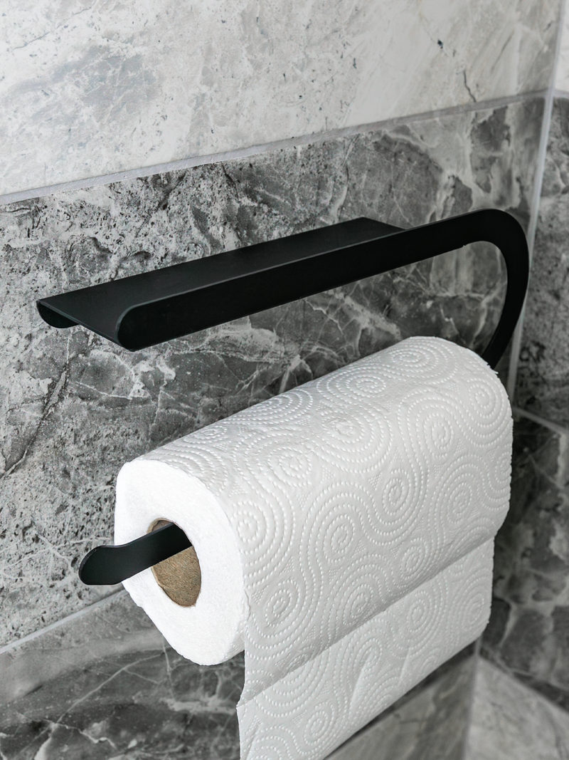 Raflı Havlu Kağıtlık Siyah Metal | Kağıt Havluluk Mutfak ve Banyo Organizer