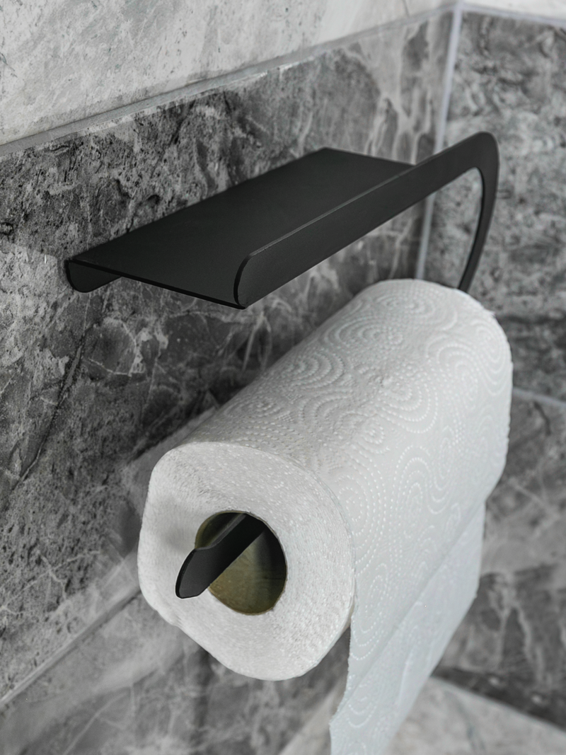 Raflı Havlu Kağıtlık Siyah Metal | Kağıt Havluluk Mutfak ve Banyo Organizer