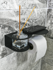 Raflı Oda Kokulu Tuvalet Kağıtlığı Siyah Metal | WC Kağıt Askılığı ve Organizer