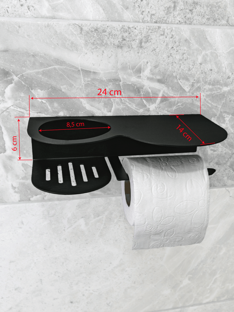 Raflı Oda Kokulu Tuvalet Kağıtlığı Siyah Metal | WC Kağıt Askılığı ve Organizer
