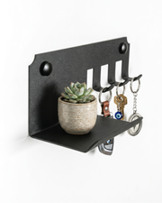 Raflı 3 Askılı Metal Anahtar Askılığı, Duvar Tipi Anahtar Organizer