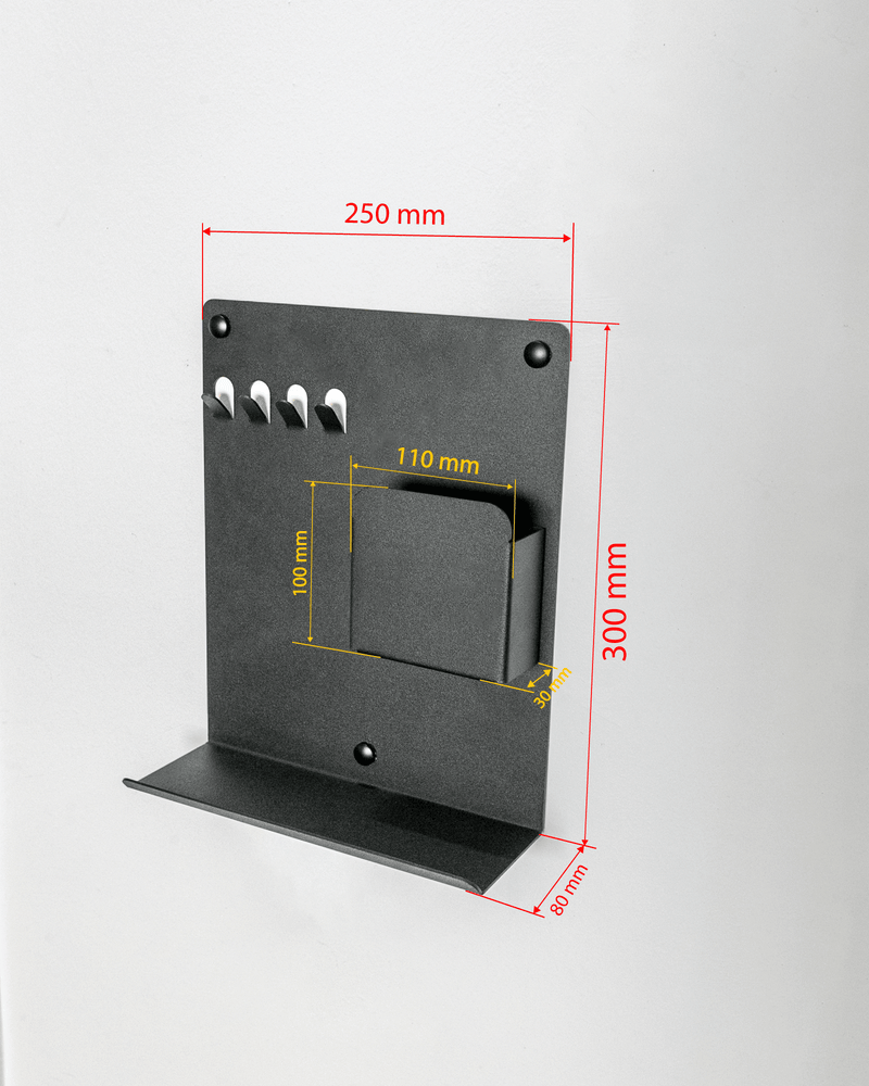 Raflı ve Cepli Magnet Alanlı Metal Anahtar Askılığı, Duvar Tipi Anahtar Organizer