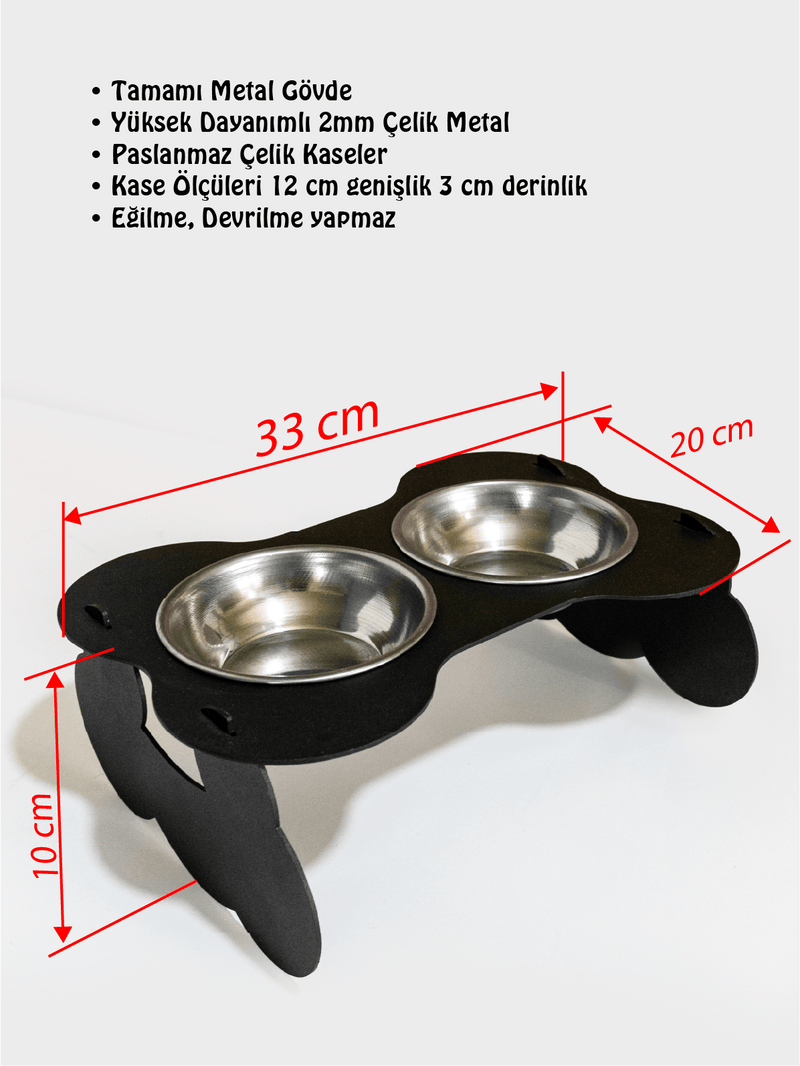 Kemik Figürlü Kedi Köpek Metal Mama Ve Su Kabı Paslanmaz Çelik Kaseli, Hediyelik, Dekor