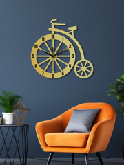 Nostaljik Bisiklet Tasarımlı Metal Duvar Saati (70x68 cm) - Altın