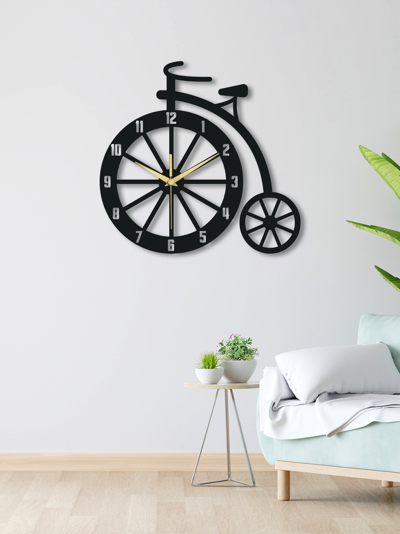 Nostaljik Bisiklet Tasarımlı Metal Duvar Saati (70x68 cm) - Siyah
