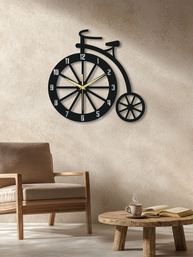 Nostaljik Bisiklet Tasarımlı Metal Duvar Saati (70x68 cm) - Siyah